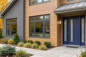 New energy-efficient windows and exterior door improving home comfort and curb appeal