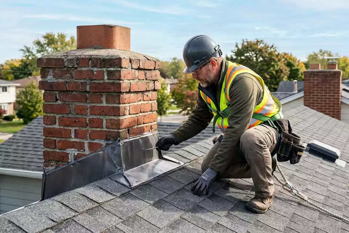 Professional performing an annual chimney inspection on a home