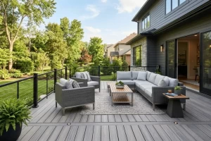 Newly installed custom deck built by a professional deck contractor