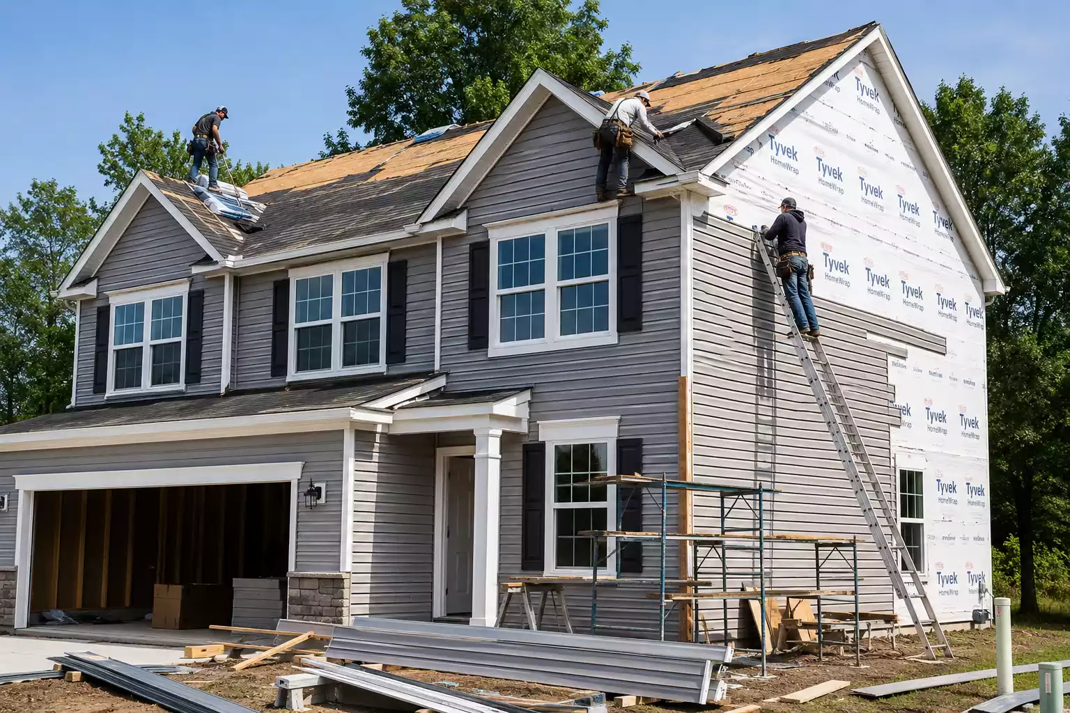 Roofing and siding replacement on residential home